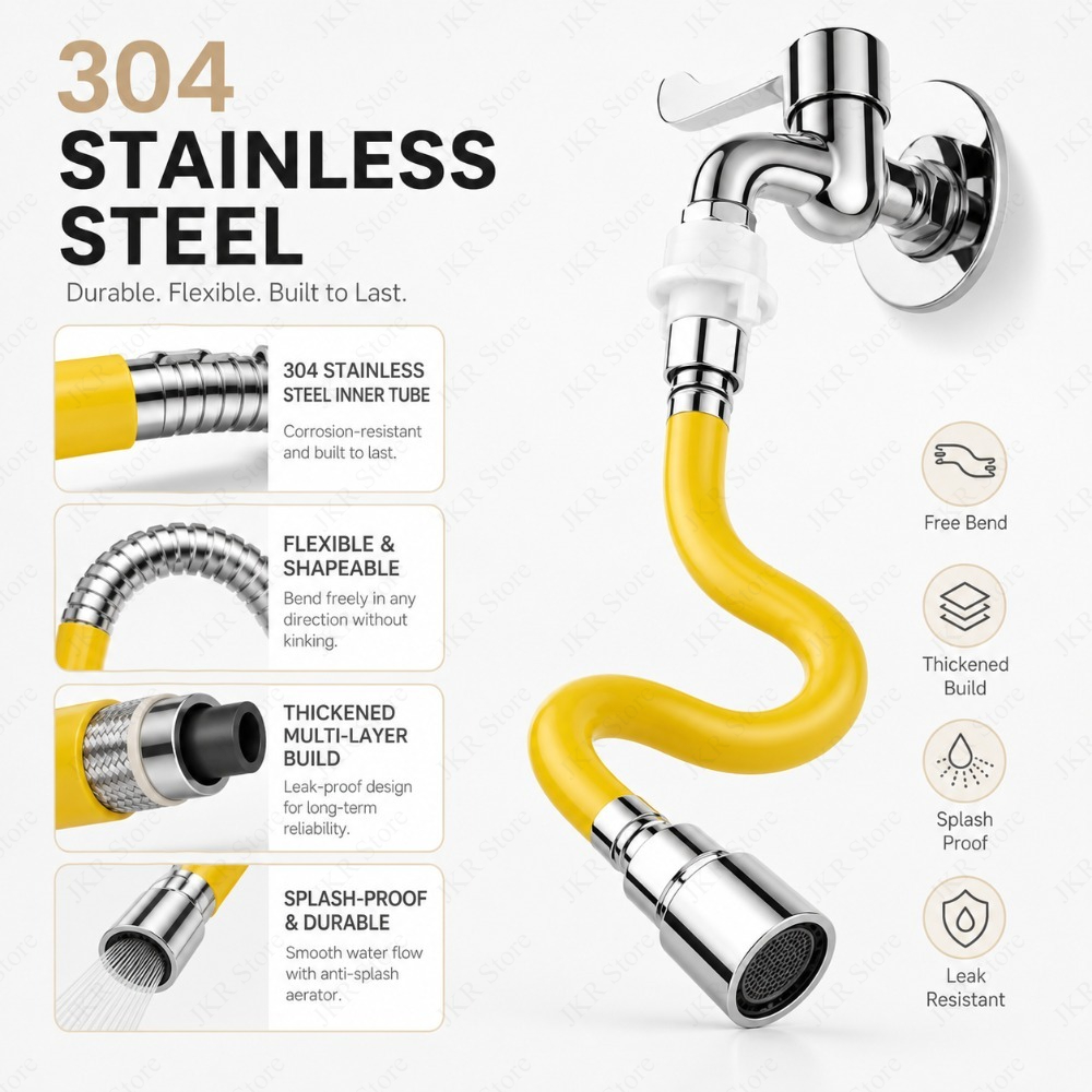 Flexible Hose Braided - Verstelbare roestvrijstalen kraanverlenger, 2 standen, flexibele